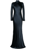 Michelle Mason Open Back Long Sleeve Gown Dress — Blue/ Navy — Size XS — Front View