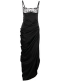 Jacquemus La Saudade Floral Embroidered Asymmetric Dress — Black/ Red — Size XS — Front View