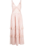 Twinset Ruffle Detail Maxi Dress — Red/ Pink — Size XS — Front View