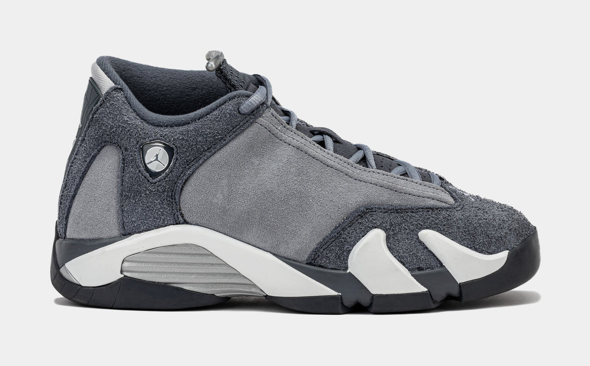 Exclusive Air Jordan 14 Retro Flint Grey Grade School Lifestyle Shoes (Flint Grey/Stealth White) — 3.5Y — Front View