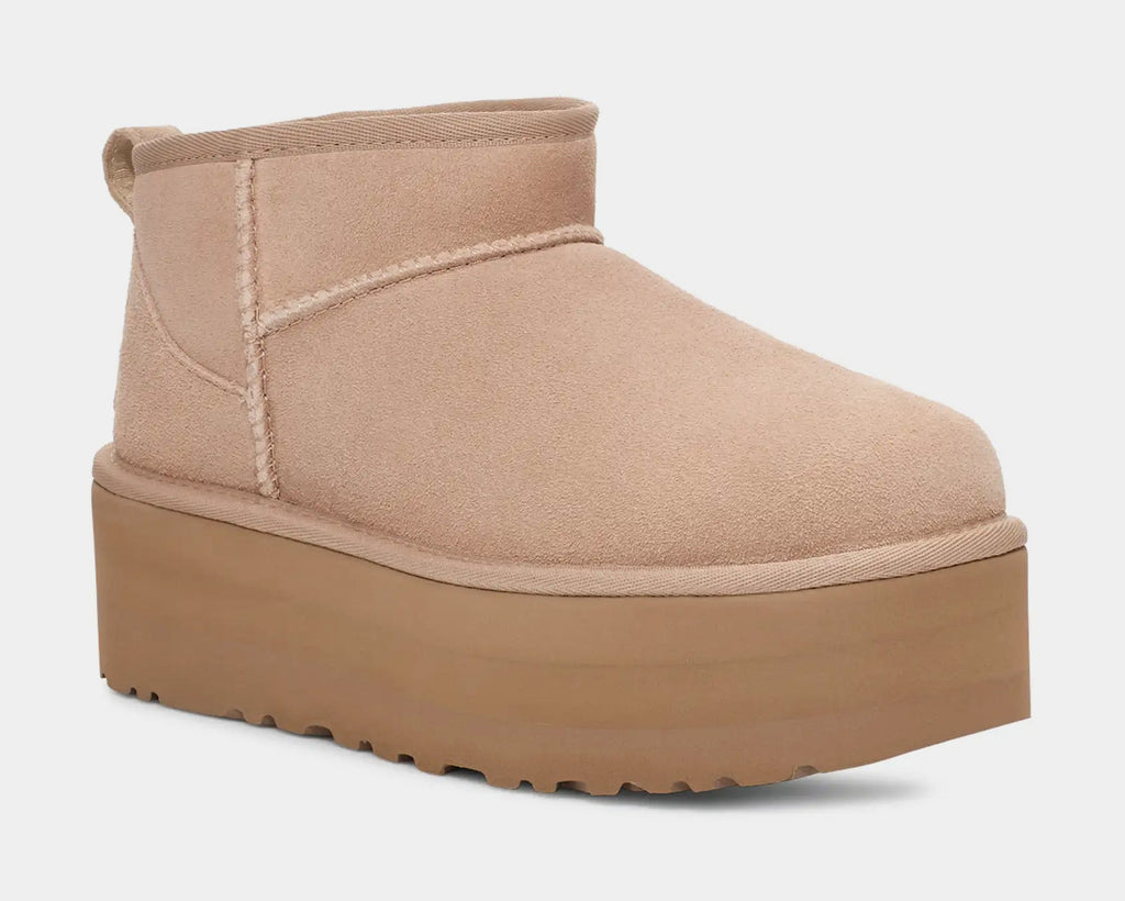 Exclusive Classic Ultra Mini Platform Womens Boots (Beige) — 5 — Side View