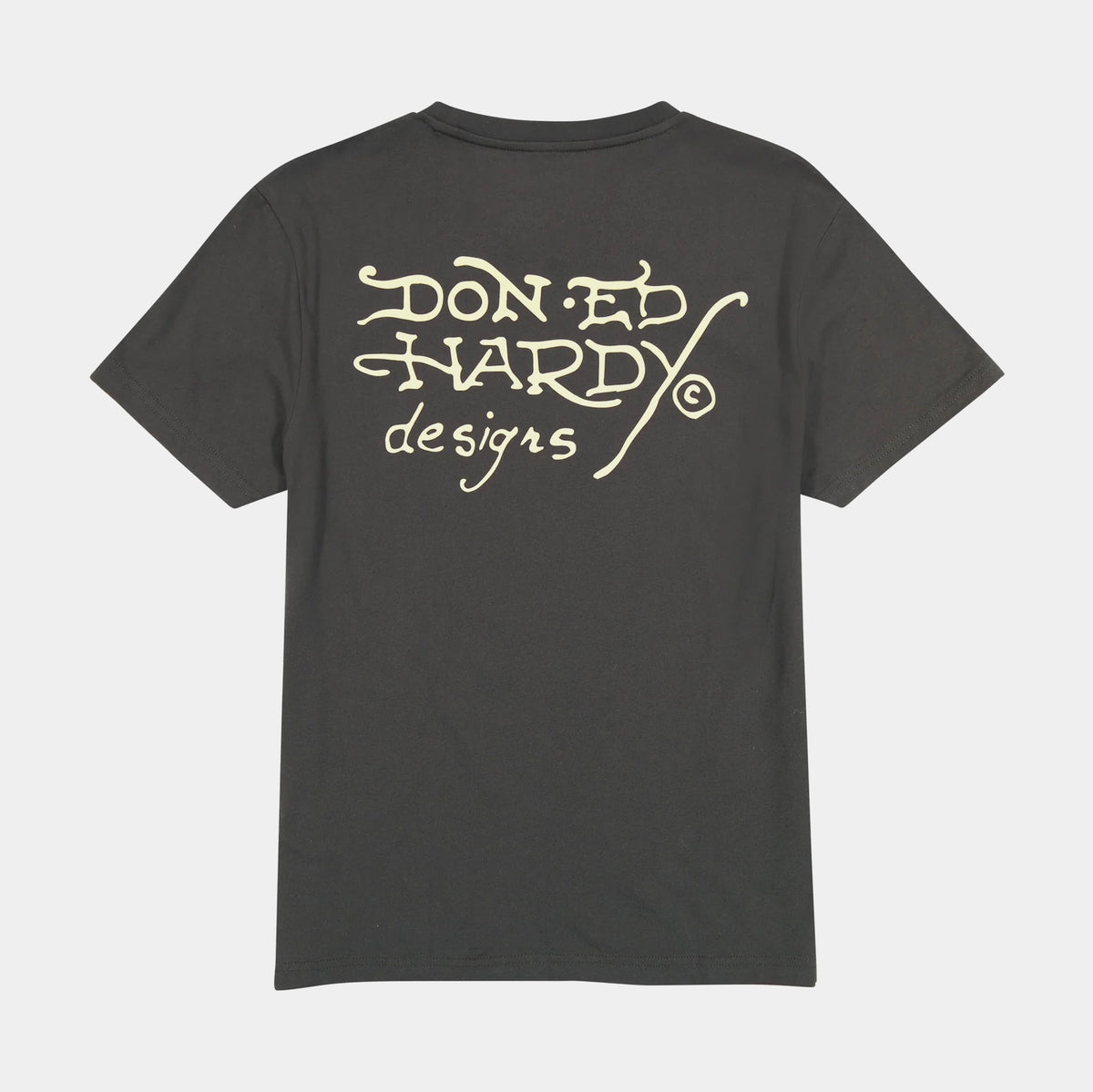 Exclusive Dagger Snake Rhinestone Mens Short Sleeve Shirt (Grey/Yellow) — S — Side View