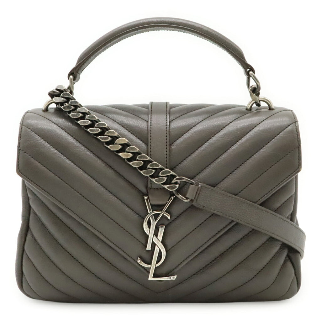Yves Saint Laurent Gray Leather Handbag Shoulder Bag (Pre-Owned)