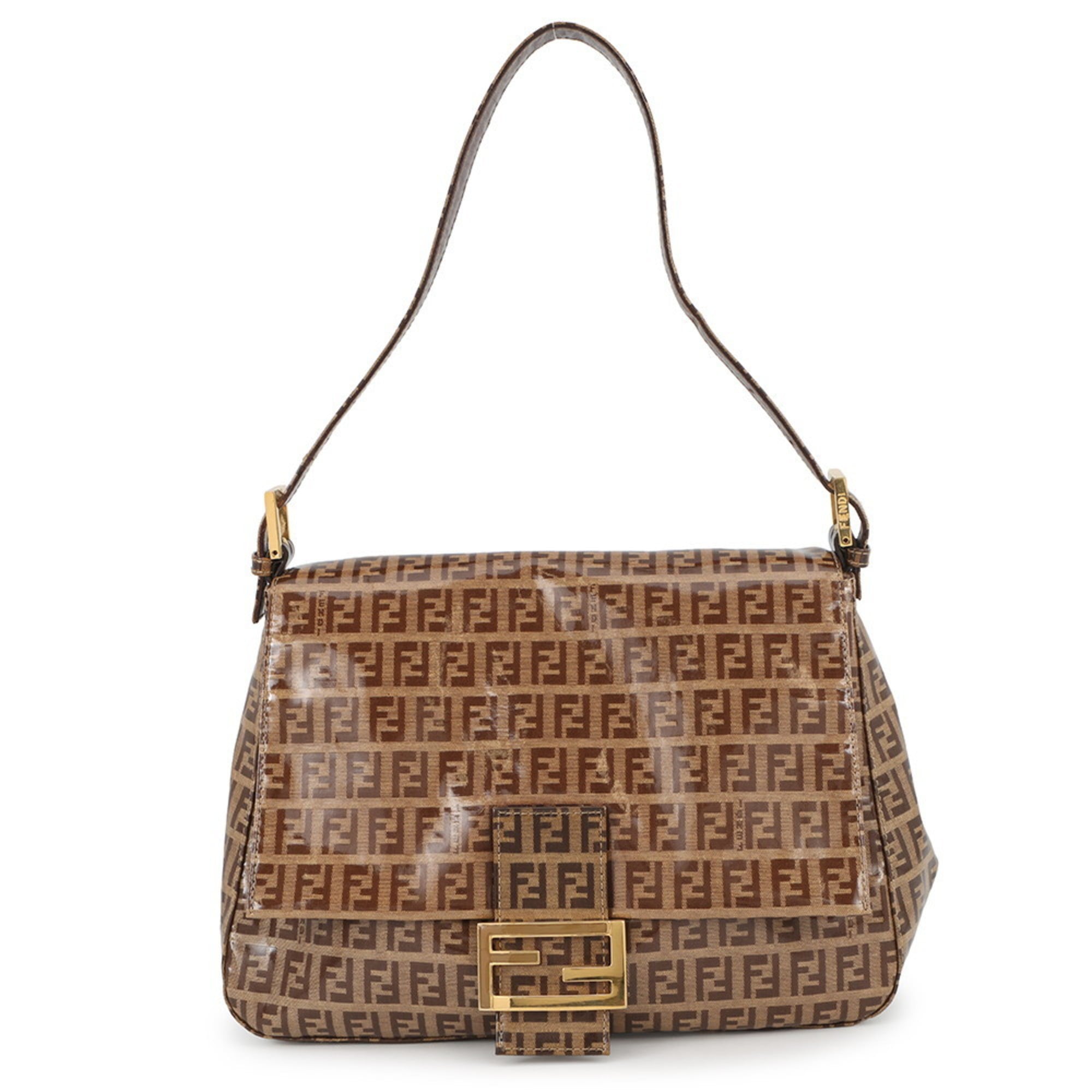 Fendi Zucchino Brown Patent Leather Handbag (Pre-Owned)
