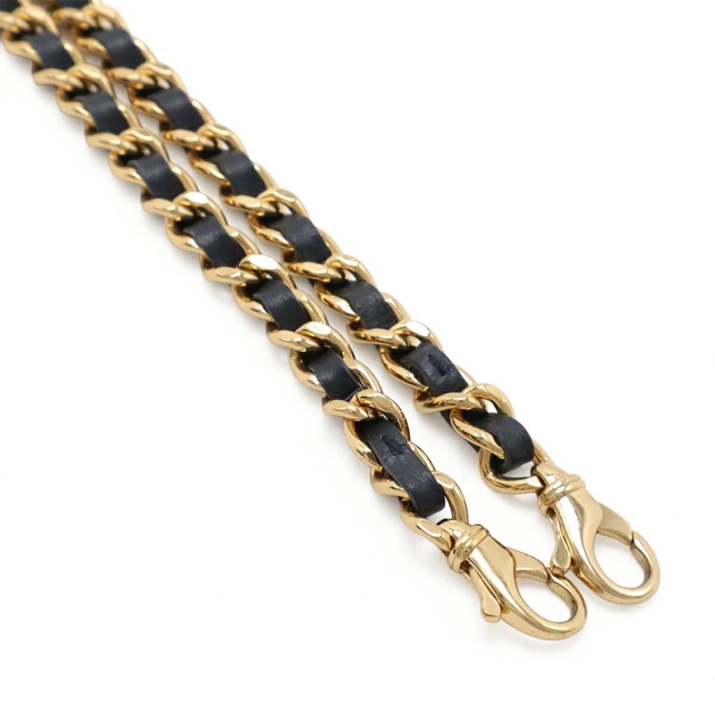 Chanel Gold Navy Canvas Leather Pochette Shoulder Bag (Pre-Owned)