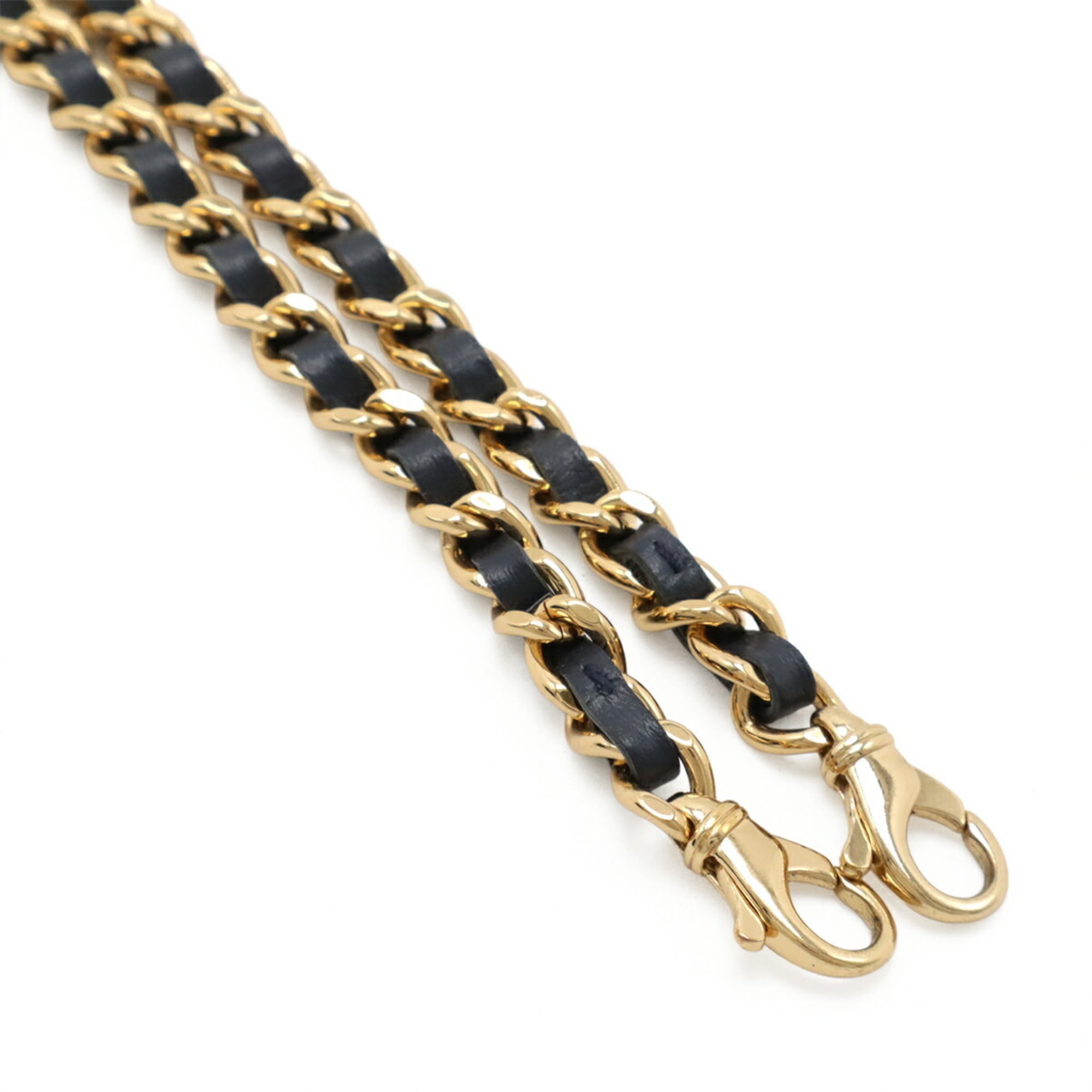 Chanel Gold Navy Canvas Leather Pochette Shoulder Bag (Pre-Owned)
