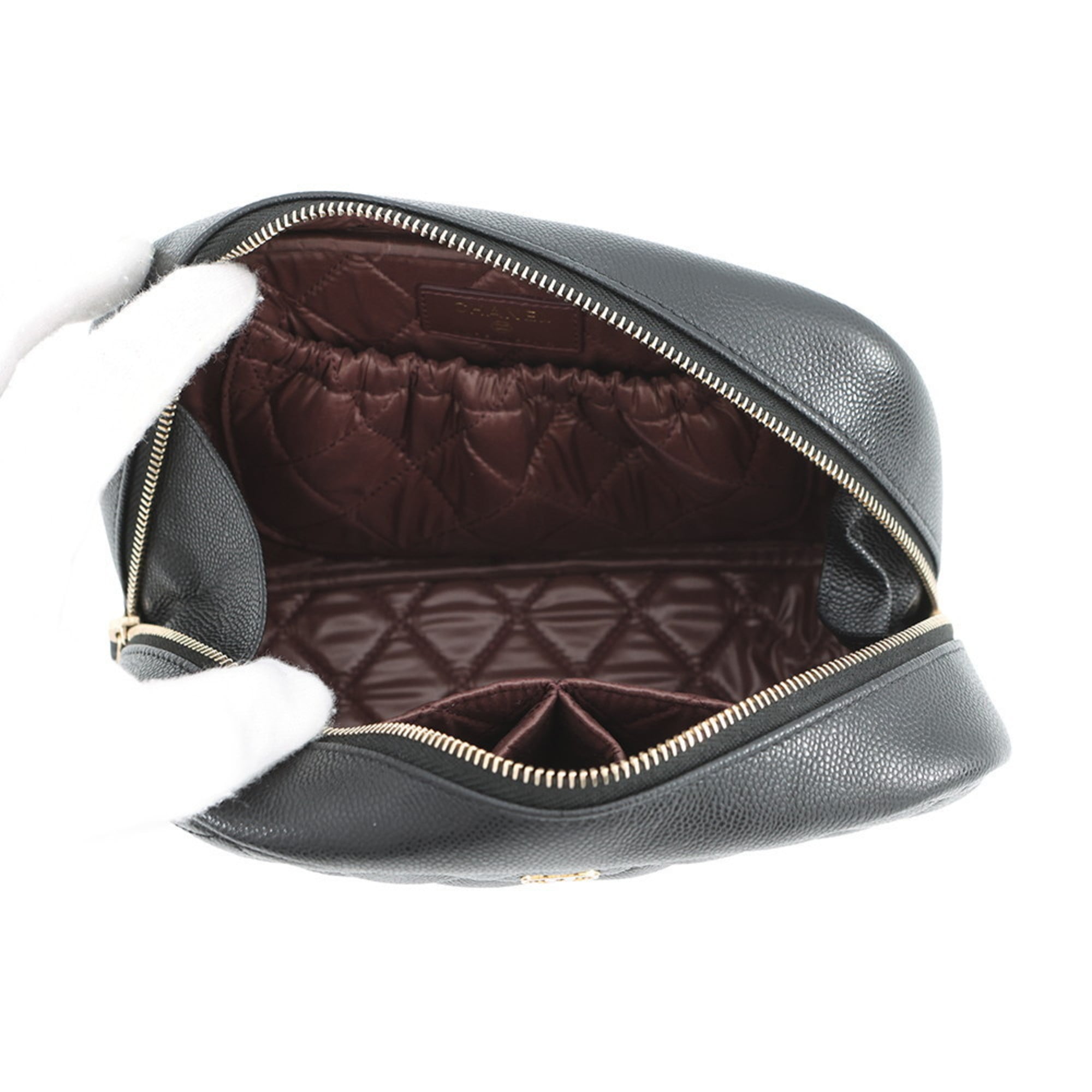 Chanel Matelasse Black Grained Calfskin Pouch (Pre-Owned)