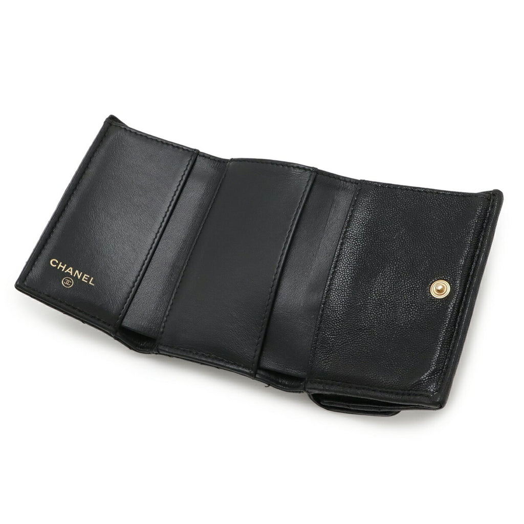 Chanel Black Grained Calfskin Wallet (Tri-Fold) (Pre-Owned)