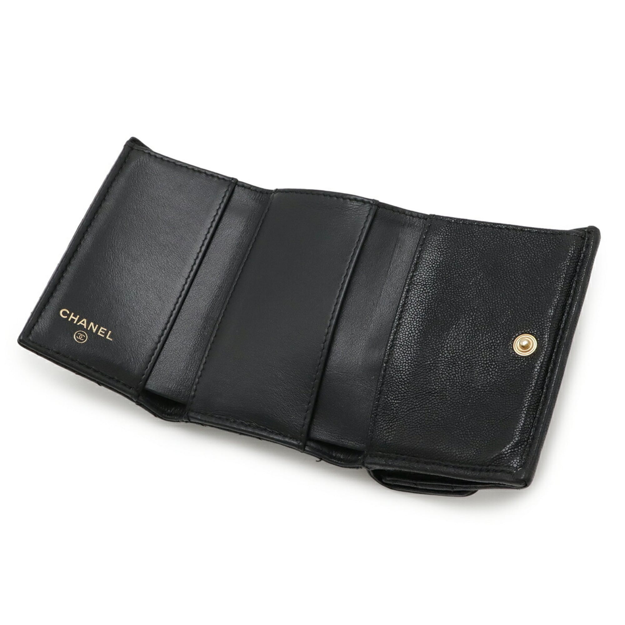 Chanel Black Grained Calfskin Wallet (Tri-Fold) (Pre-Owned)