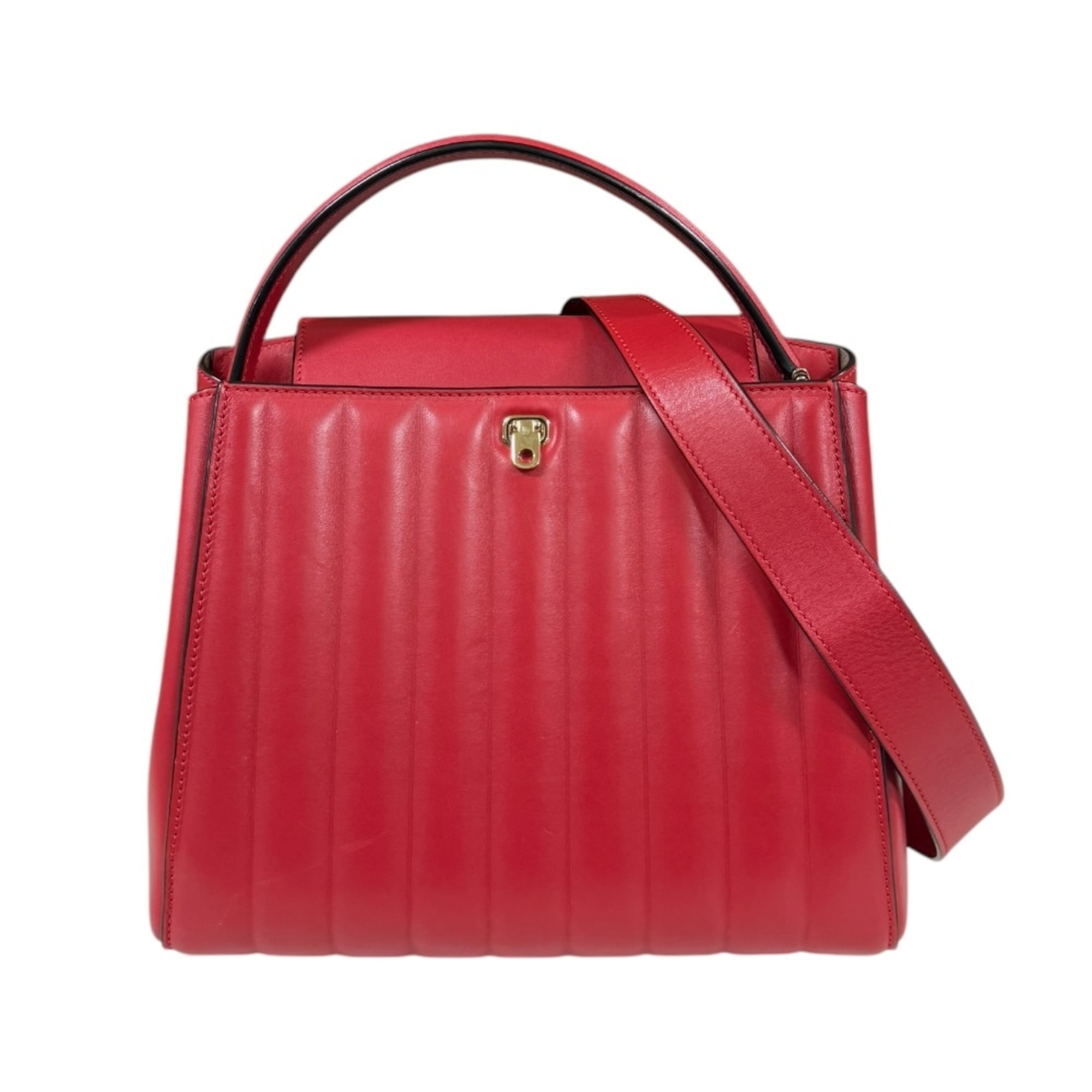 Valextra Red Color Leather Shoulder Bag (Pre-Owned)
