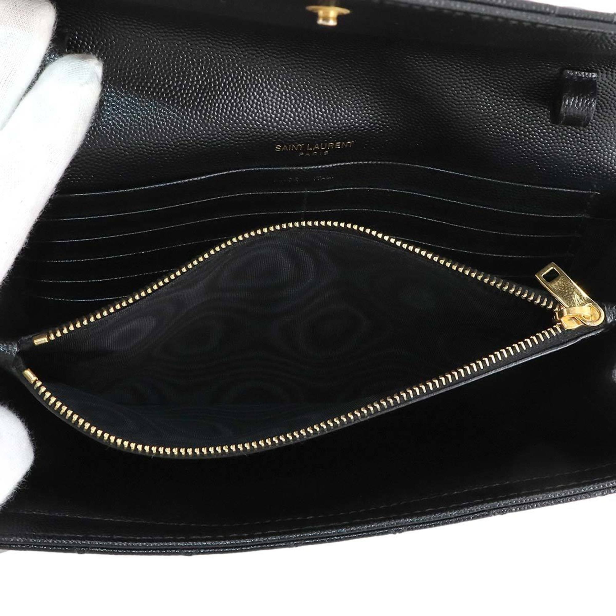 Saint Laurent Black Leather Chain/Shoulder Wallet (Pre-Owned)