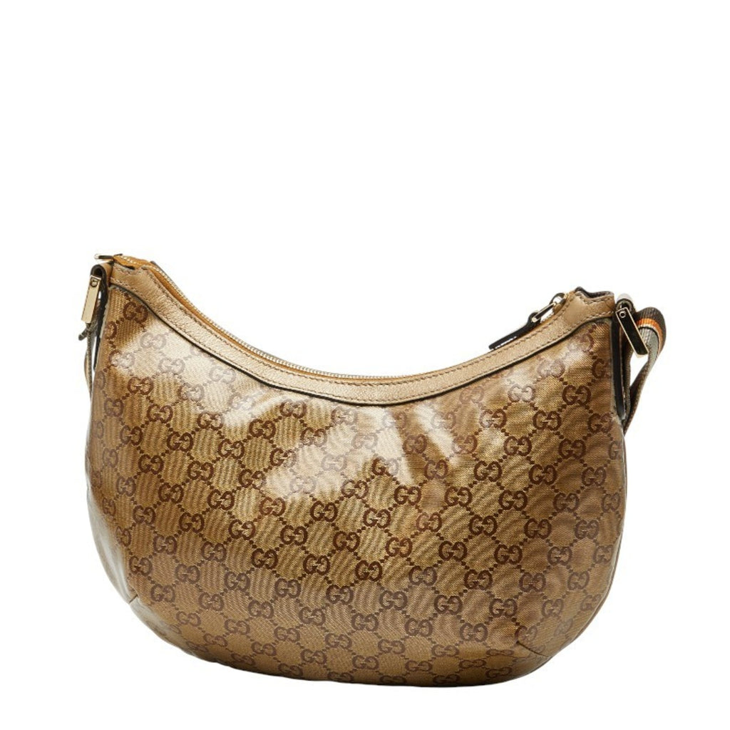 Gucci Gold Brown Gray Canvas Leather Shoulder Bag (Pre-Owned)