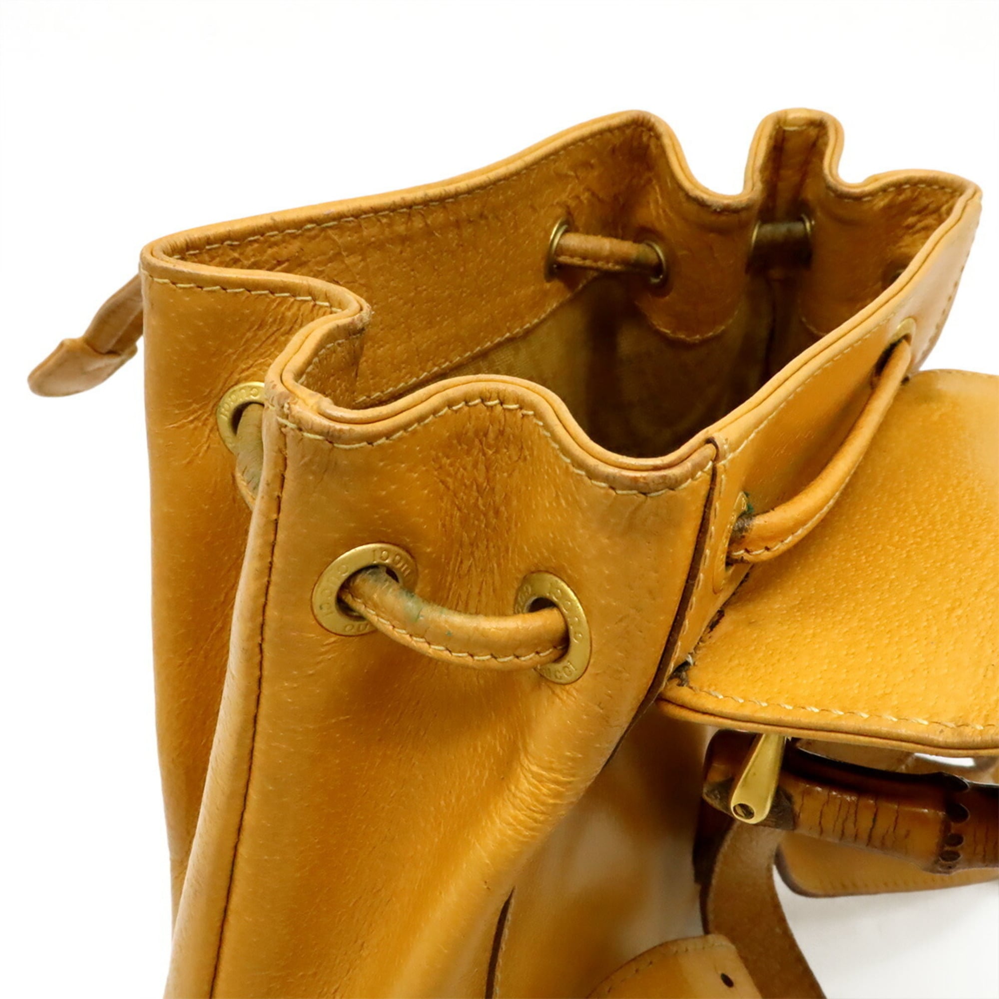 Gucci Beige Light Brown Bamboo Leather Backpack Shoulder Bag (Pre-Owned)