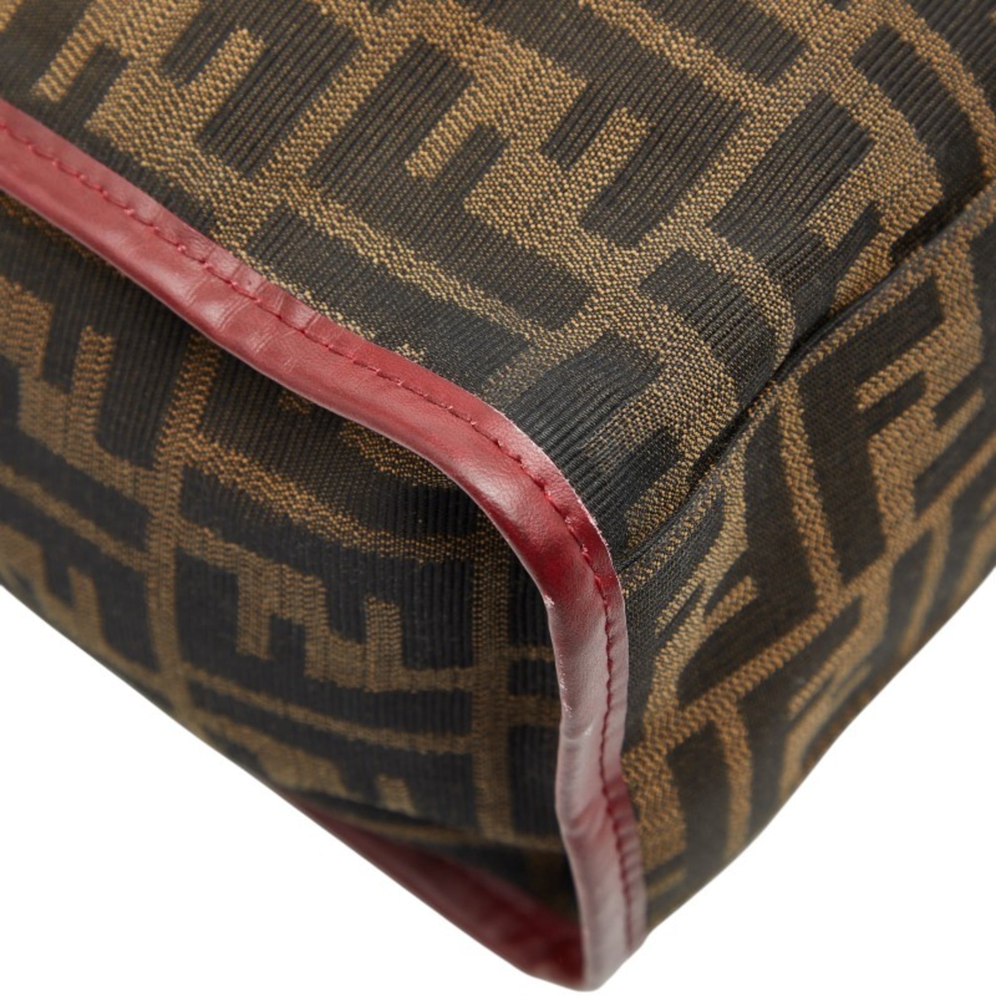 Fendi Brown Red Color Canvas Leather Handbag Tote Bag (Pre-Owned)