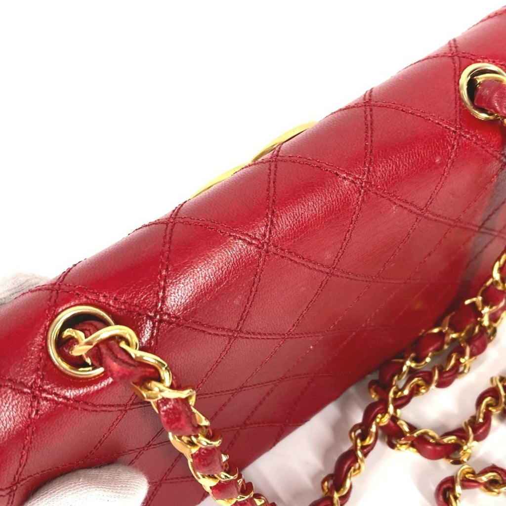 Chanel Matelasse Red Color Leather Pochette Shoulder Bag (Pre-Owned)