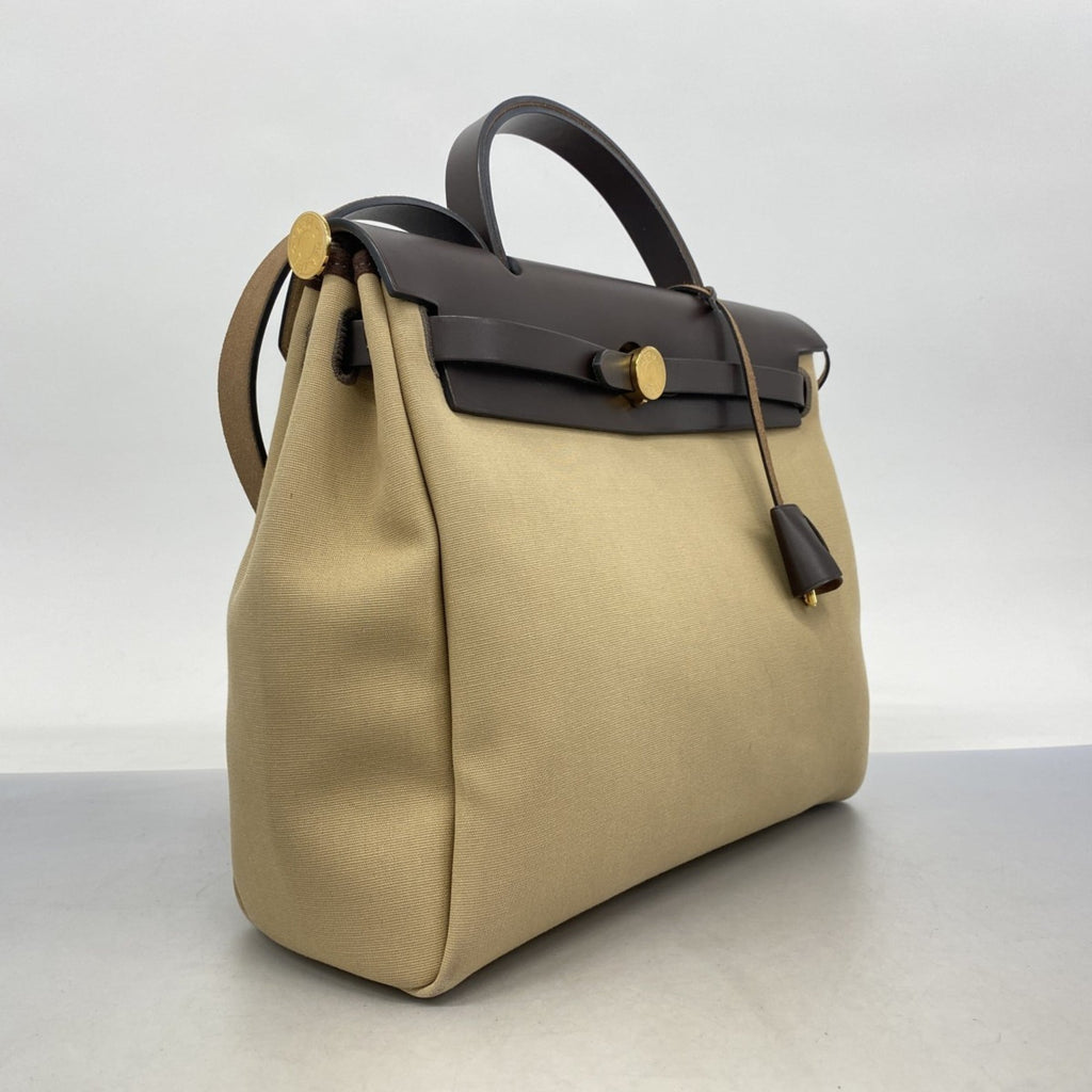 Hermes Beige Toile Officier Handbag (Pre-Owned)