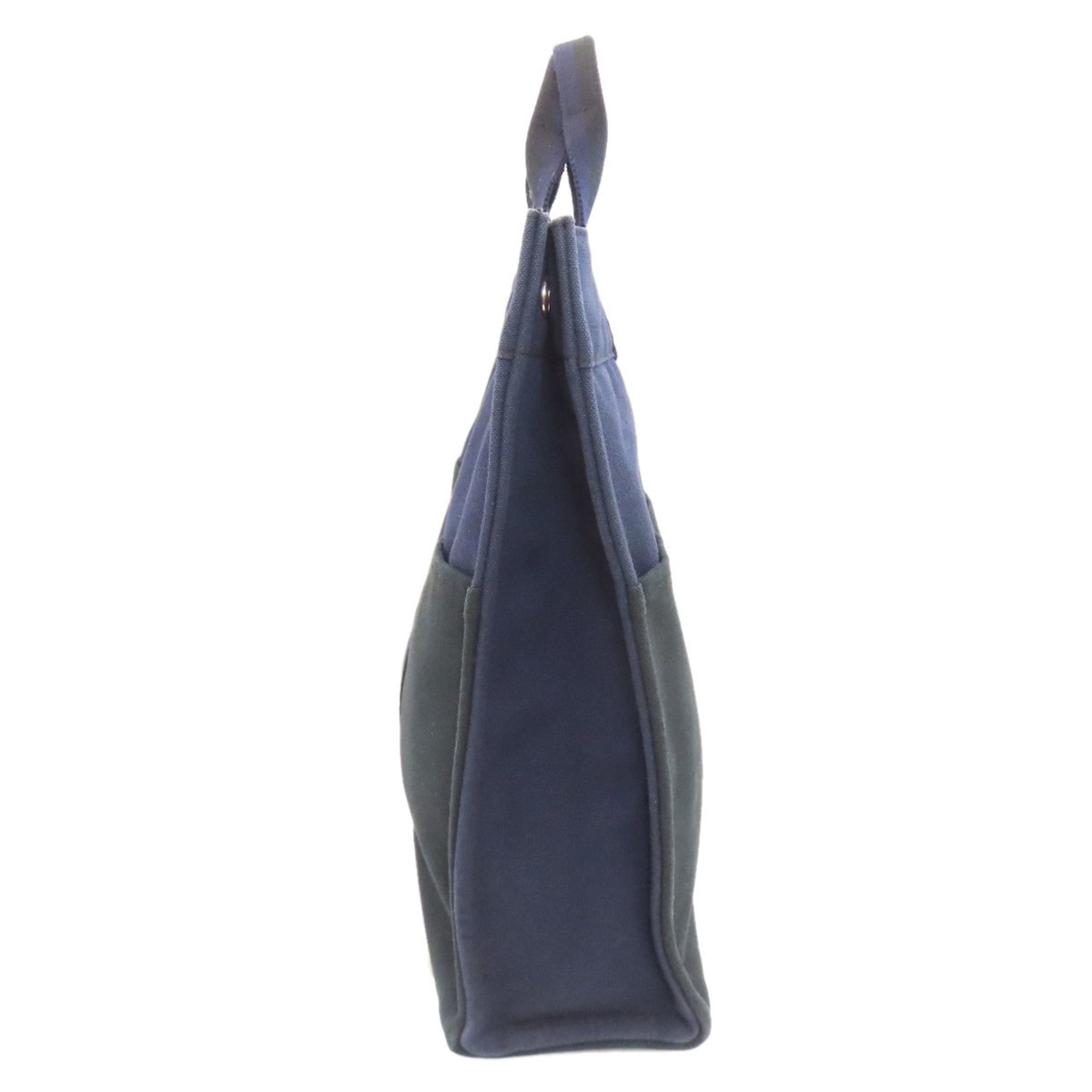 Hermes Black Navy Canvas Handbag (Pre-Owned)