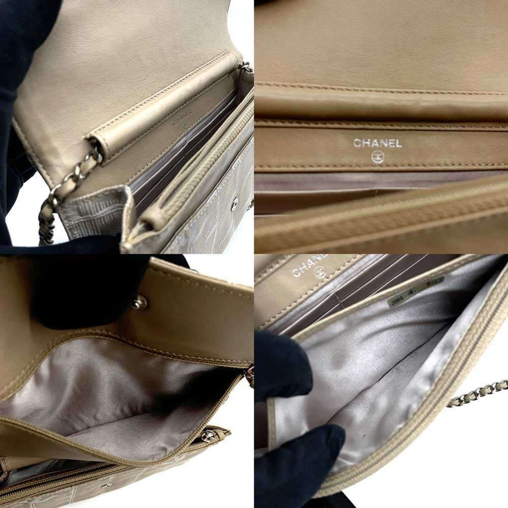 Chanel New Travel Line Beige Nylon Chain/Shoulder Wallet (Pre-Owned)