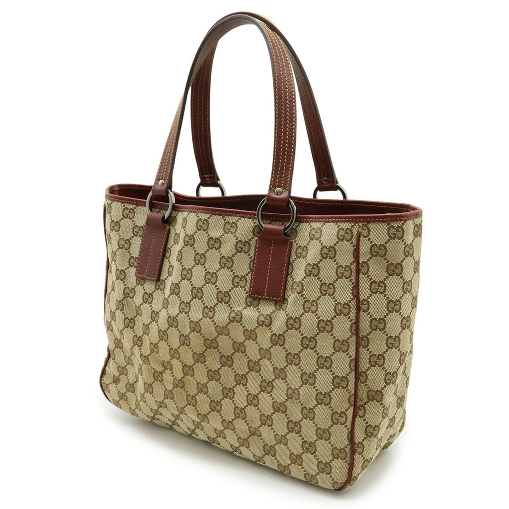 Gucci Beige Bordeaux Khaki Canvas Leather Shoulder Bag Tote Bag (Pre-Owned)