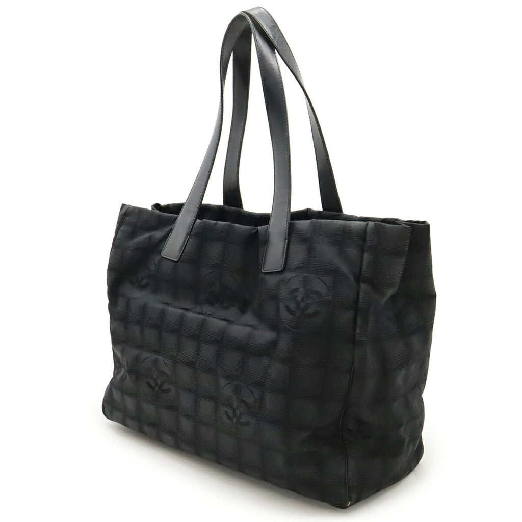 Chanel New Travel Line Black Jacquard Leather Tote Bag (Pre-Owned)