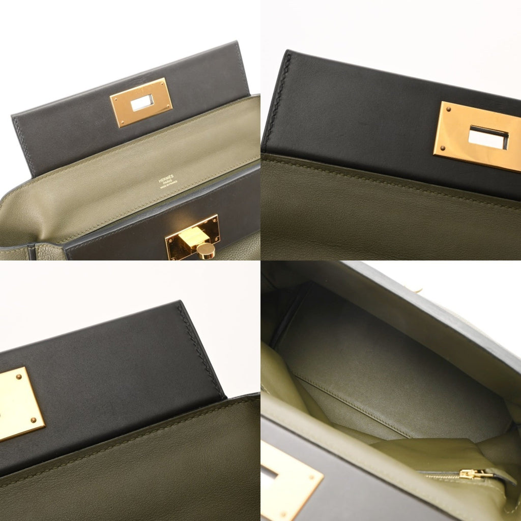 Hermes Black Green Taurillon Clemence Leather Handbag (Pre-Owned)