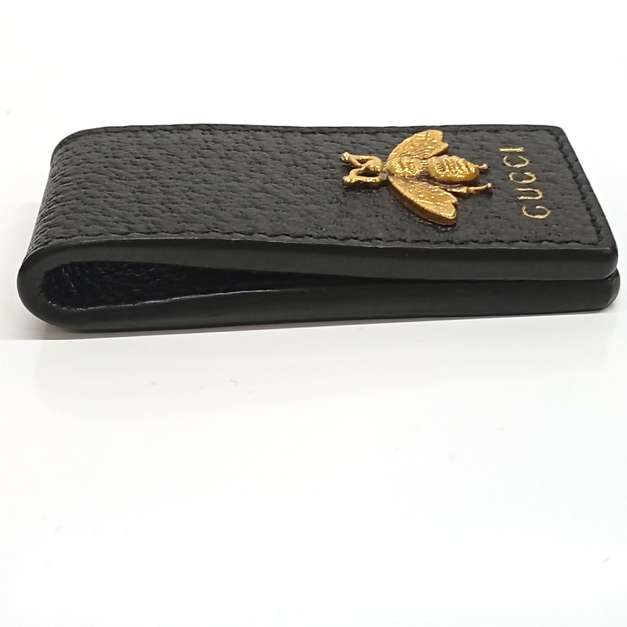Gucci Gold Black Leather Money Clip (Pre-Owned)