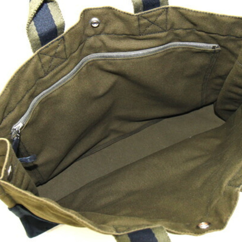 Hermes Green Navy Olive Cotton Canvas Handbag Tote Bag (Pre-Owned)