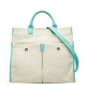 Tiffany Tiffany Blue White Canvas Leather Handbag Shoulder Bag (Pre-Owned)
