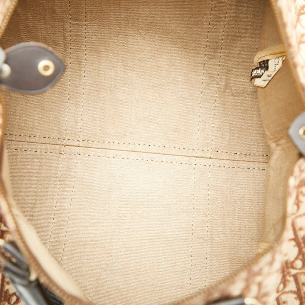 Christian Dior Brown Canvas Leather Boston Bag Handbag (Pre-Owned)