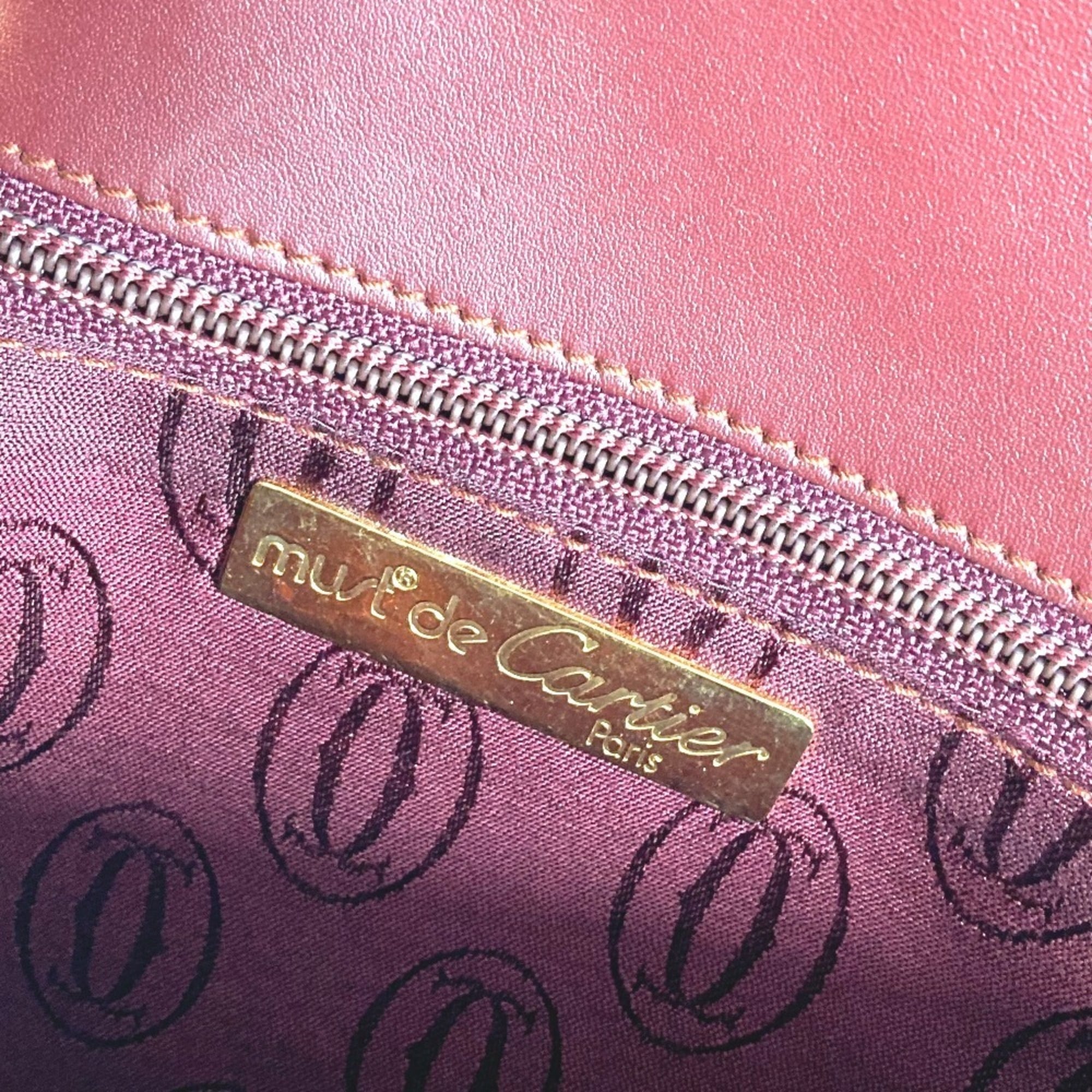 Cartier Must Wine Red Leather Clutch Bag Pouch (Pre-Owned)