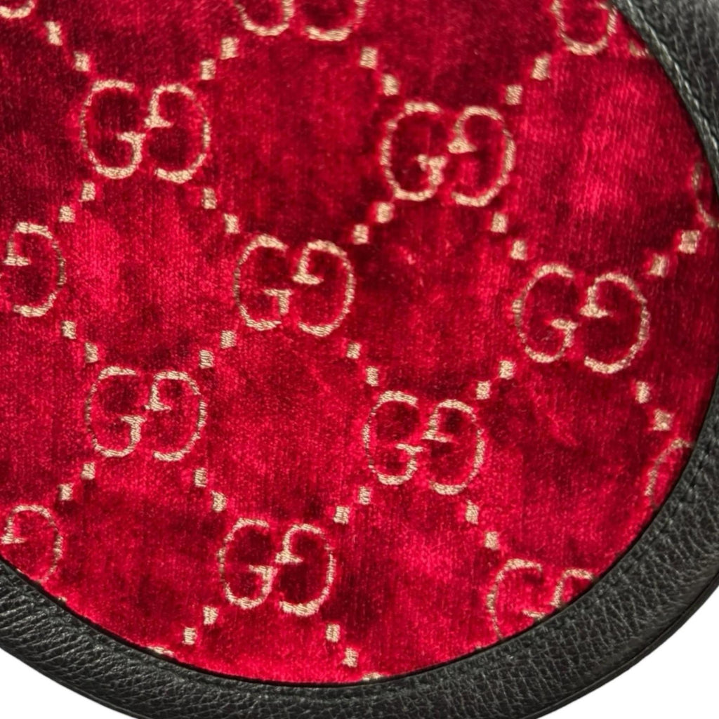 Gucci Black Red Color Velvet Leather Shoulder Bag (Pre-Owned)