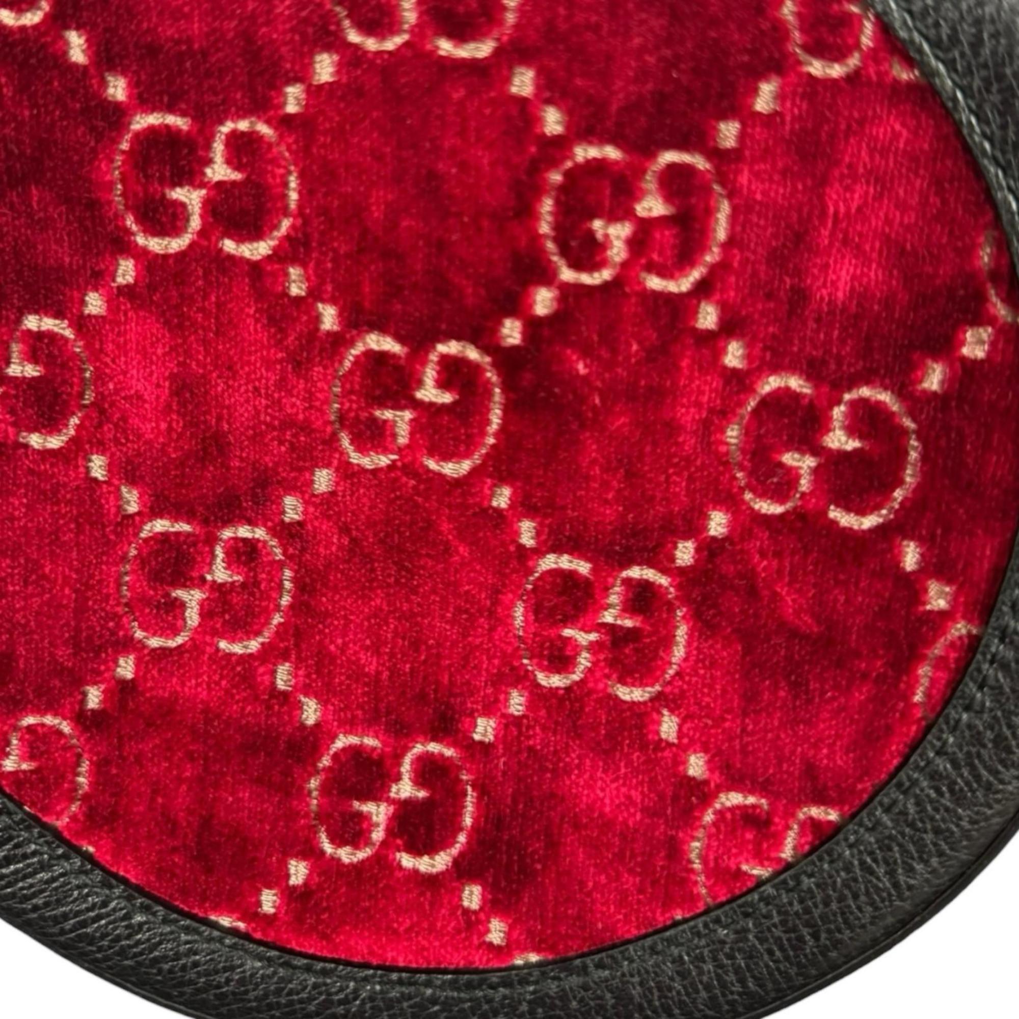 Gucci Black Red Color Velvet Leather Shoulder Bag (Pre-Owned)