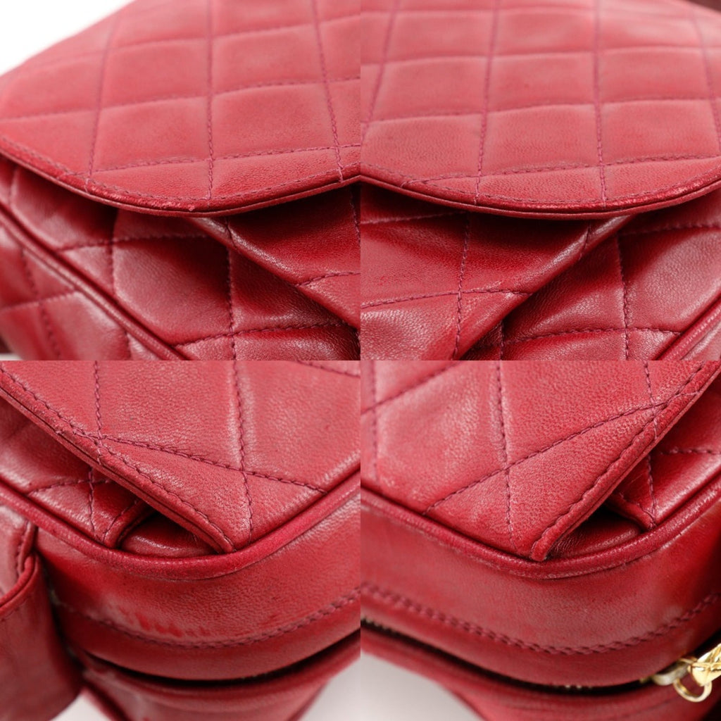 Chanel Matelasse Red Color Leather Shoulder Bag (Pre-Owned)