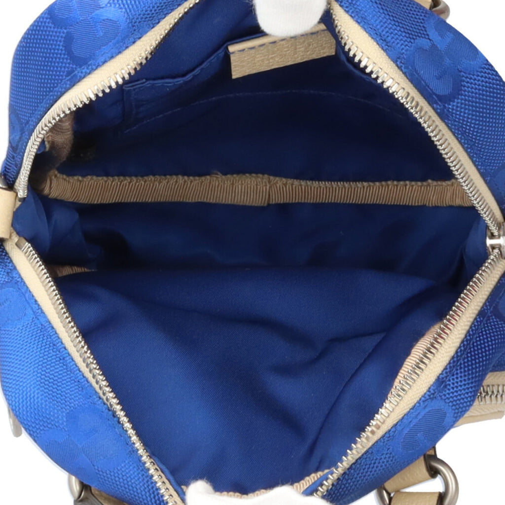 Gucci Beige Blue Nylon Leather Shoulder Bag (Pre-Owned)