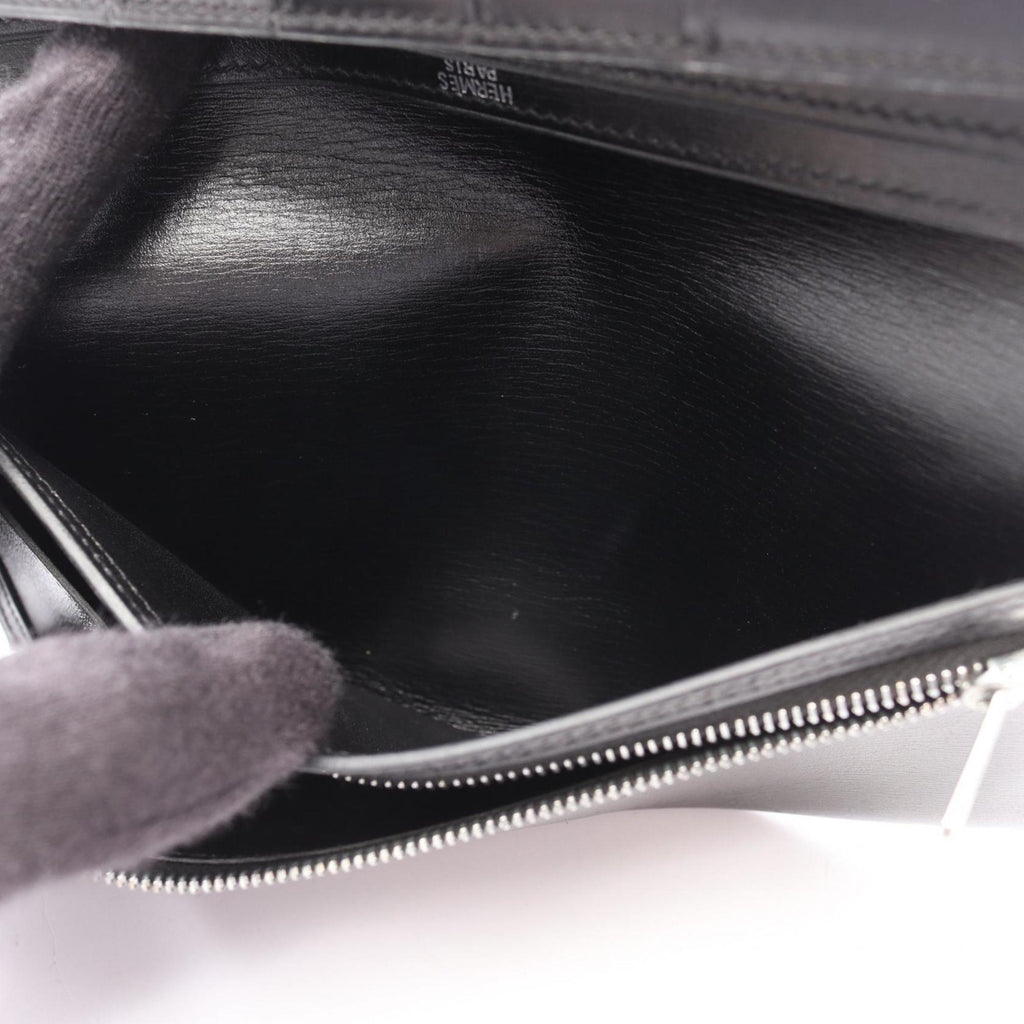 Hermes Black Box Calf Leather Long Wallet (Bi-Fold) (Pre-Owned)