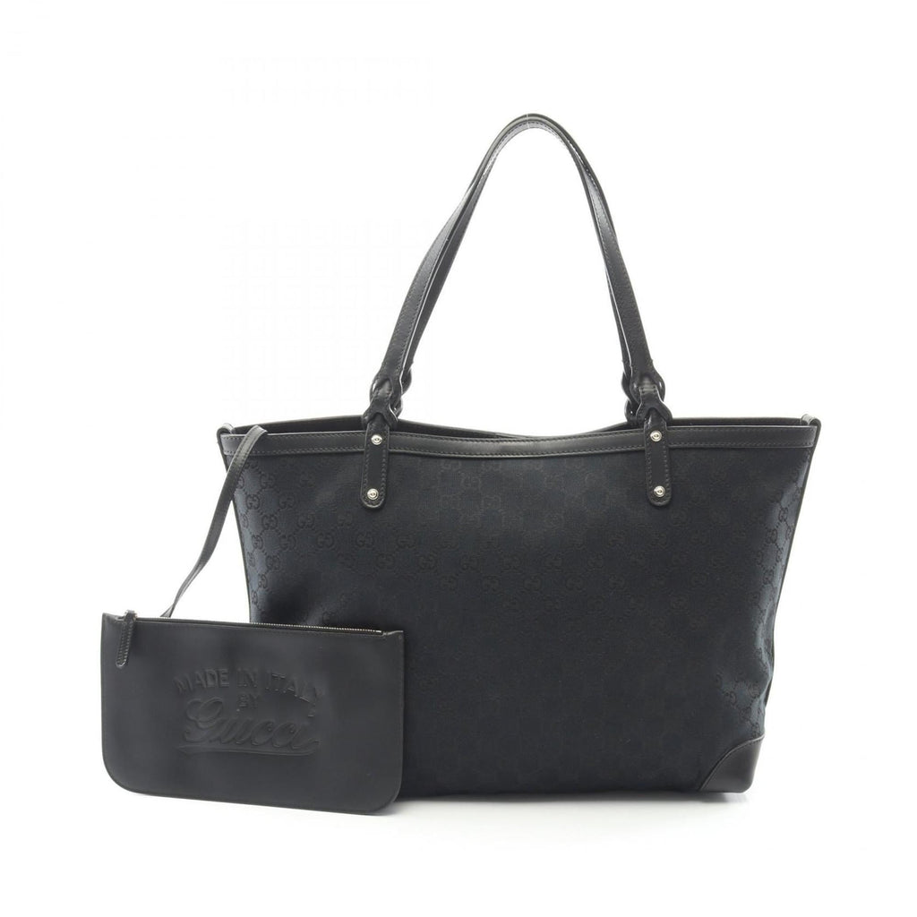 Gucci Black Canvas Leather Tote Bag (Pre-Owned)