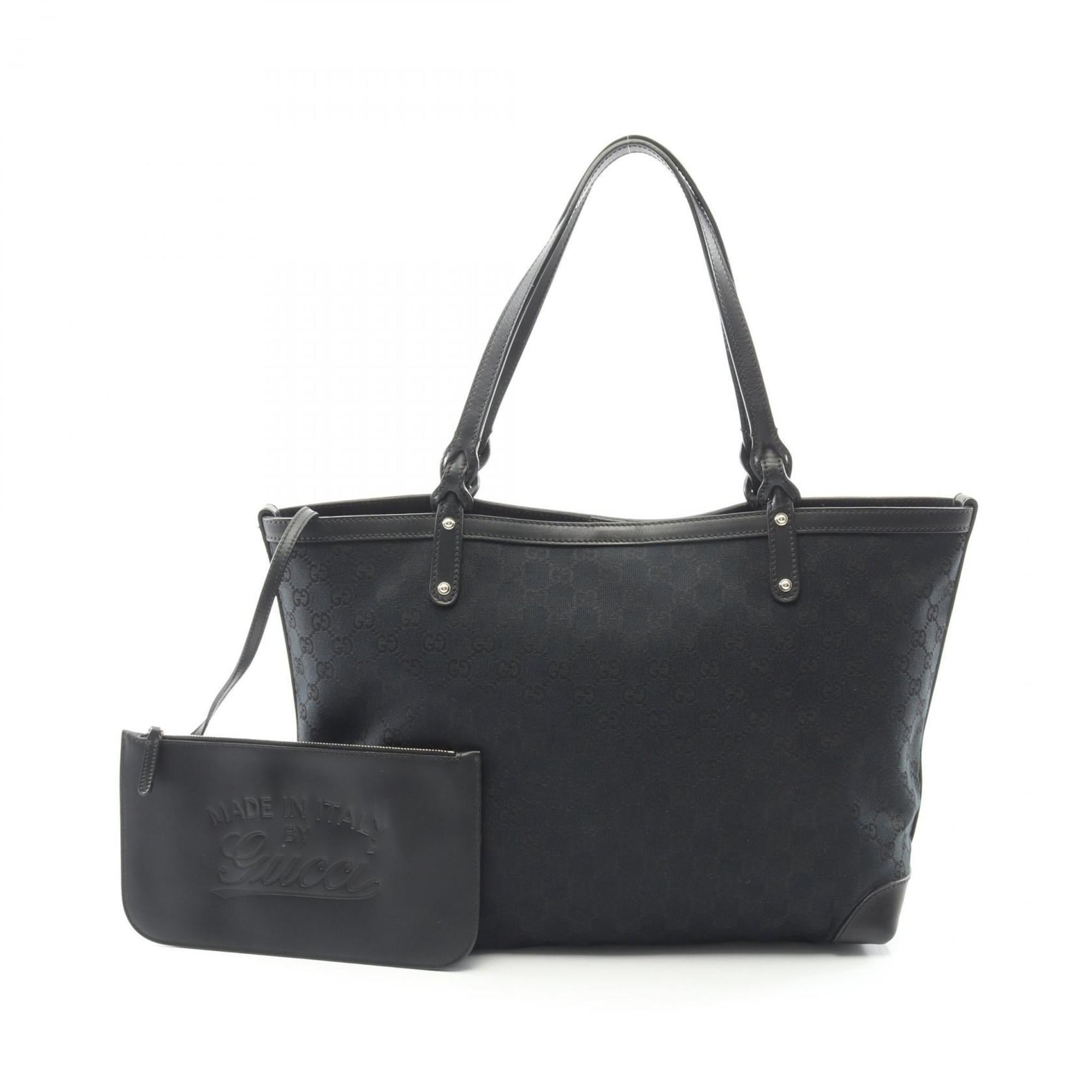 Gucci Black Canvas Leather Tote Bag (Pre-Owned)