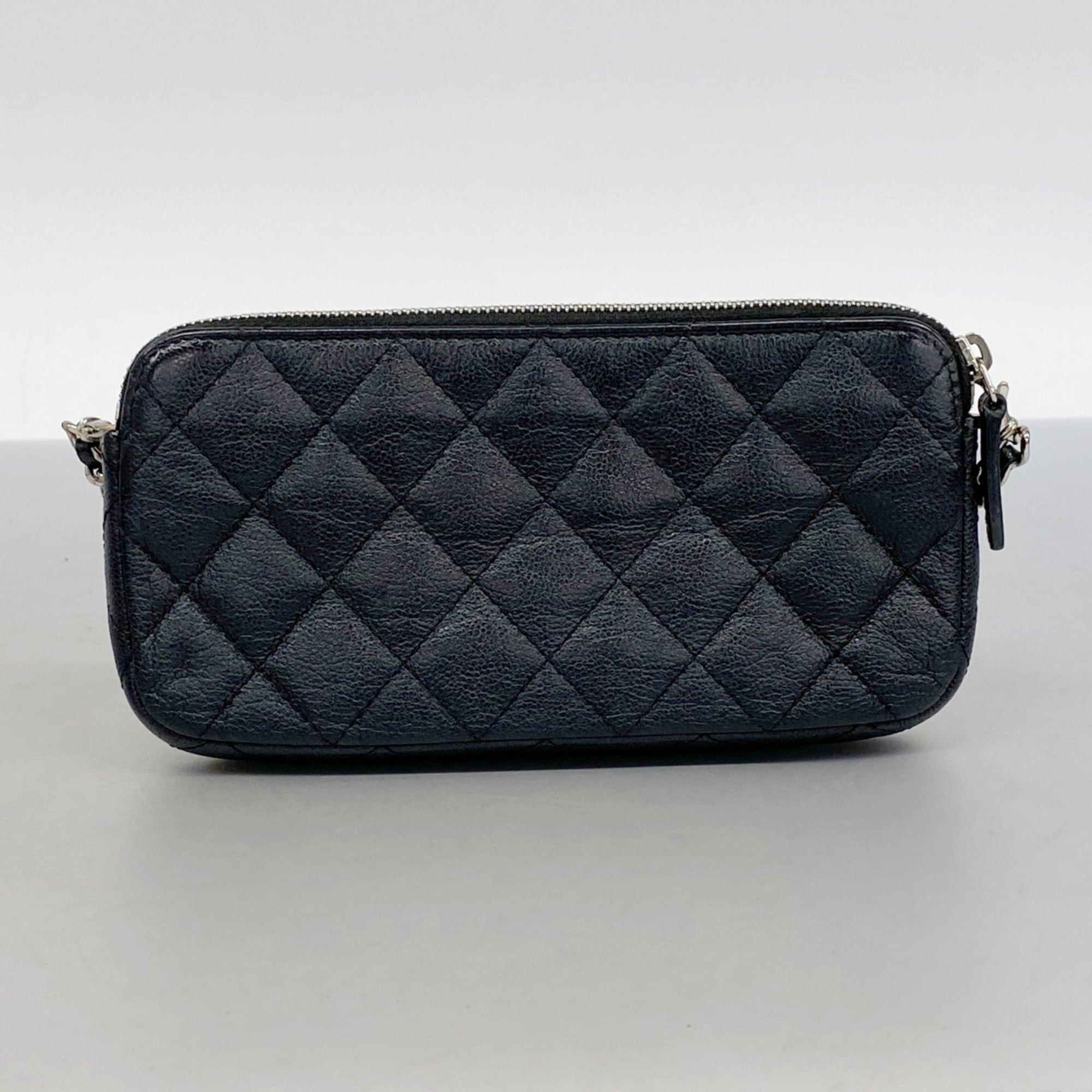 Chanel Black Grained Calfskin Chain/Shoulder Wallet (Pre-Owned)