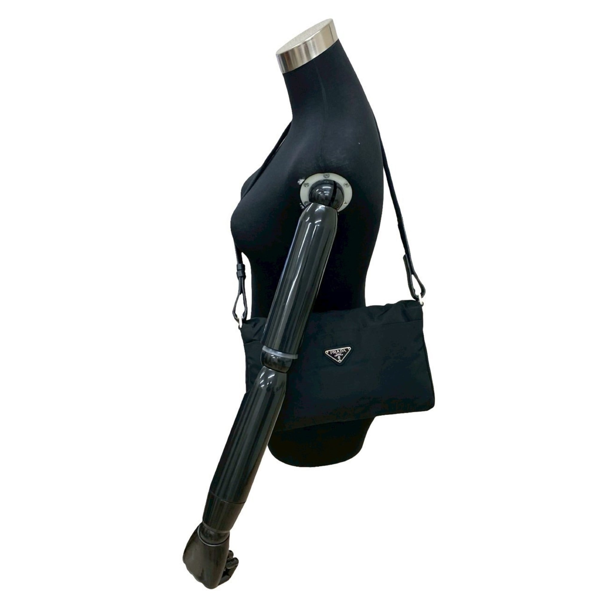 Prada Black Nylon Leather Pochette Shoulder Bag (Pre-Owned)