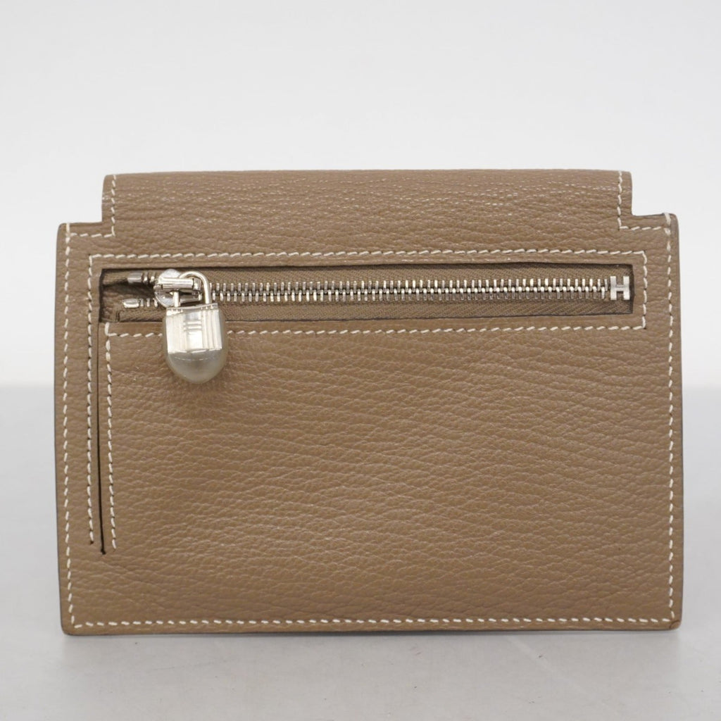 Hermes Etoupe Gray Chevre Myzore Leather Coin Purse/Coin Case (Pre-Owned)