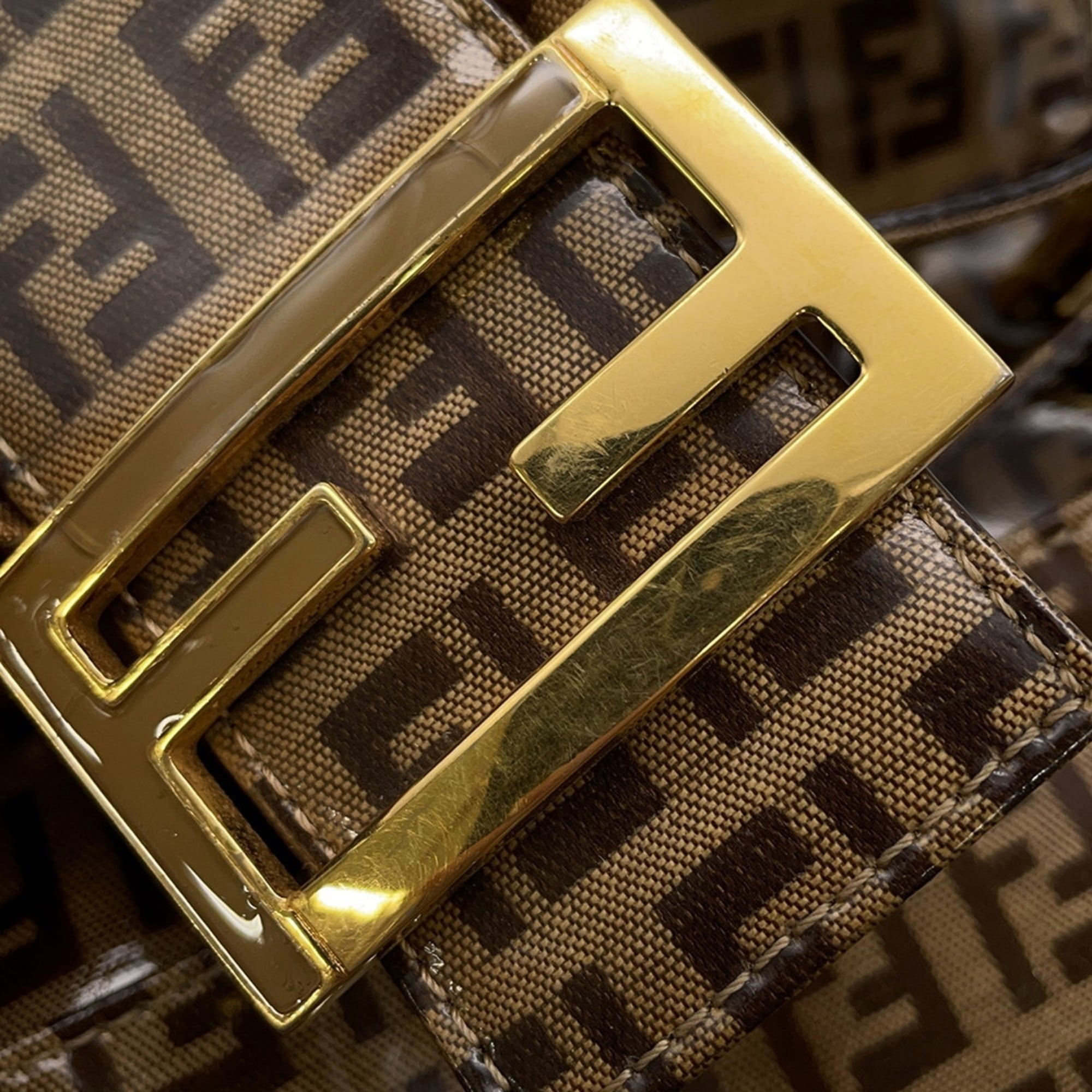 Fendi Zucchino Brown Patent Leather Handbag (Pre-Owned)