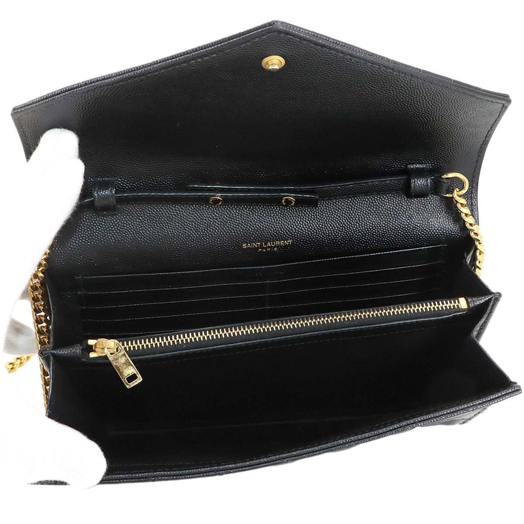 Saint Laurent Black Leather Chain/Shoulder Wallet (Pre-Owned)