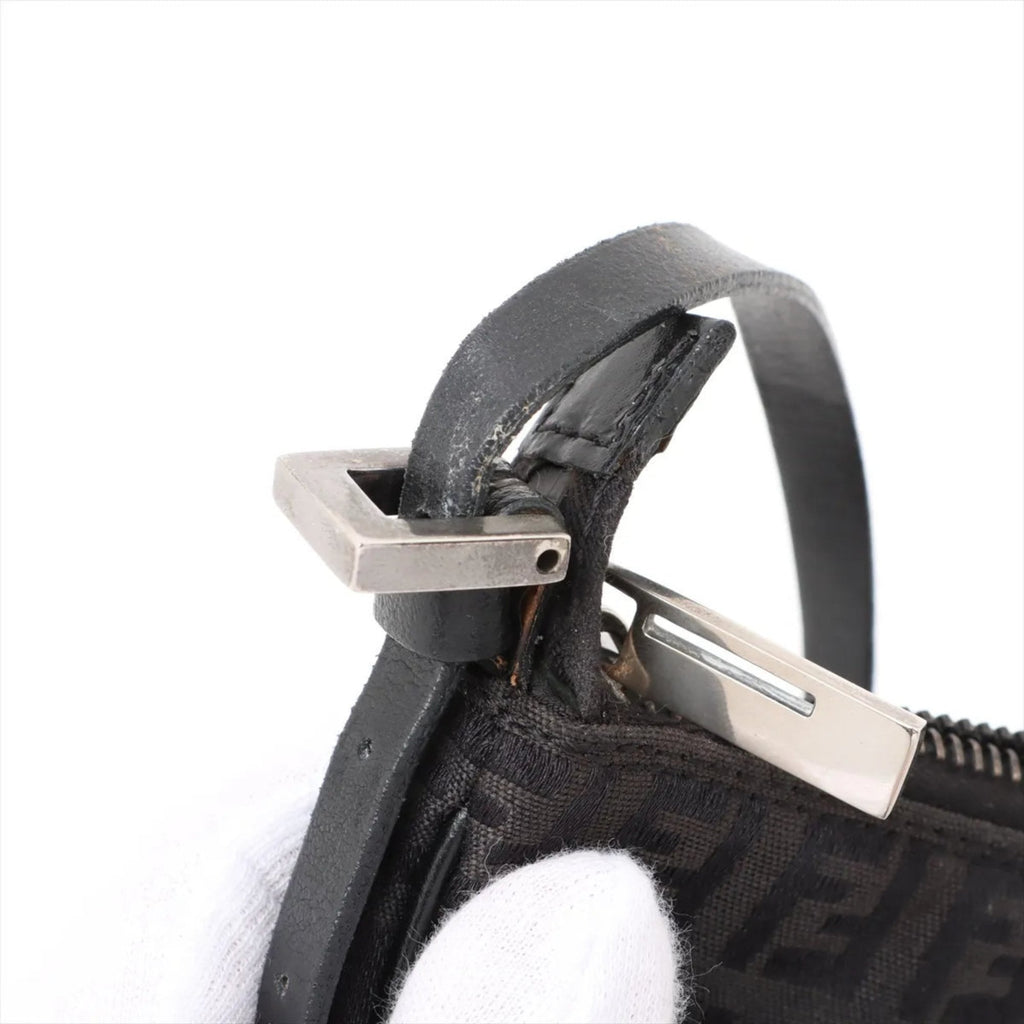 Fendi Black Leather Canvas Handbag (Pre-Owned)