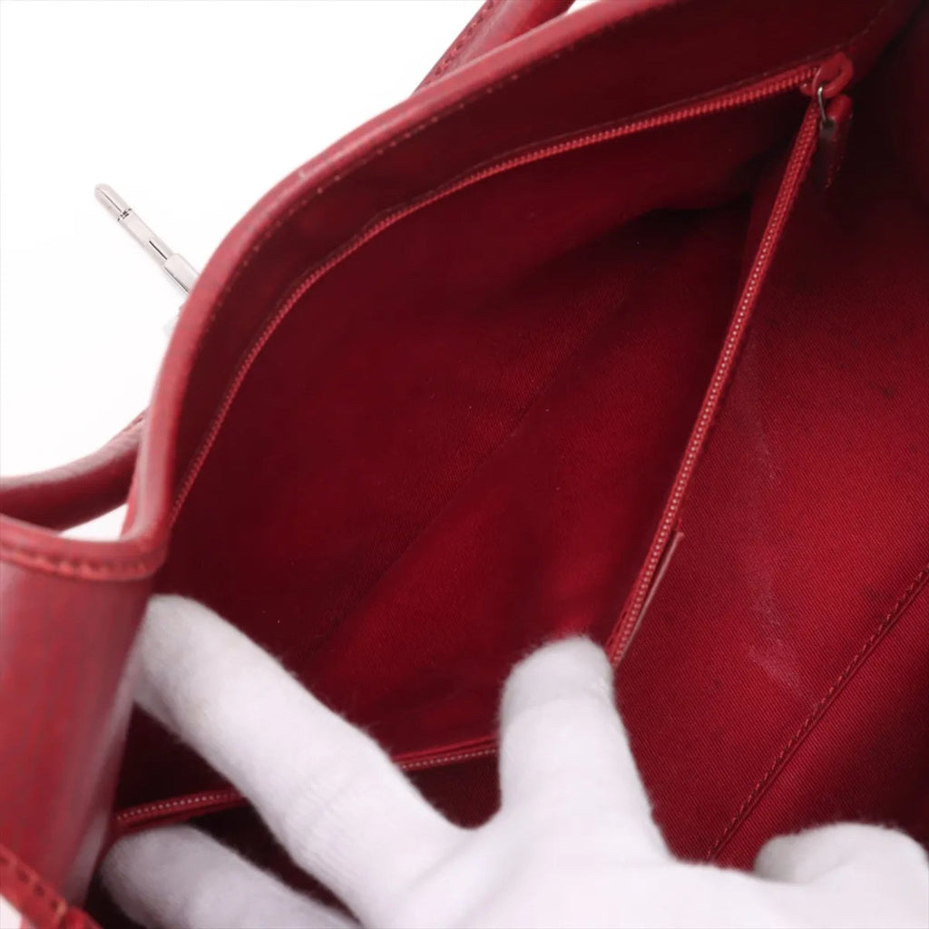 Gucci Red Color Leather Canvas Handbag (Pre-Owned)