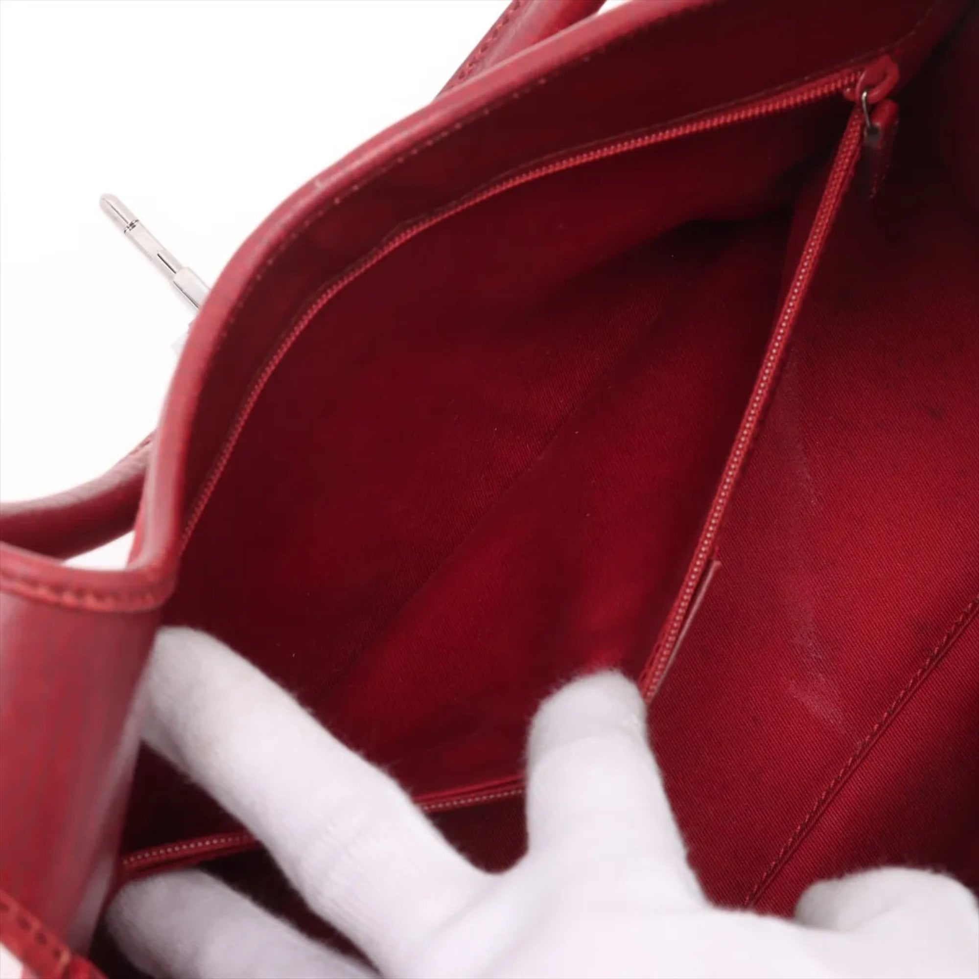 Gucci Red Color Leather Canvas Handbag (Pre-Owned)