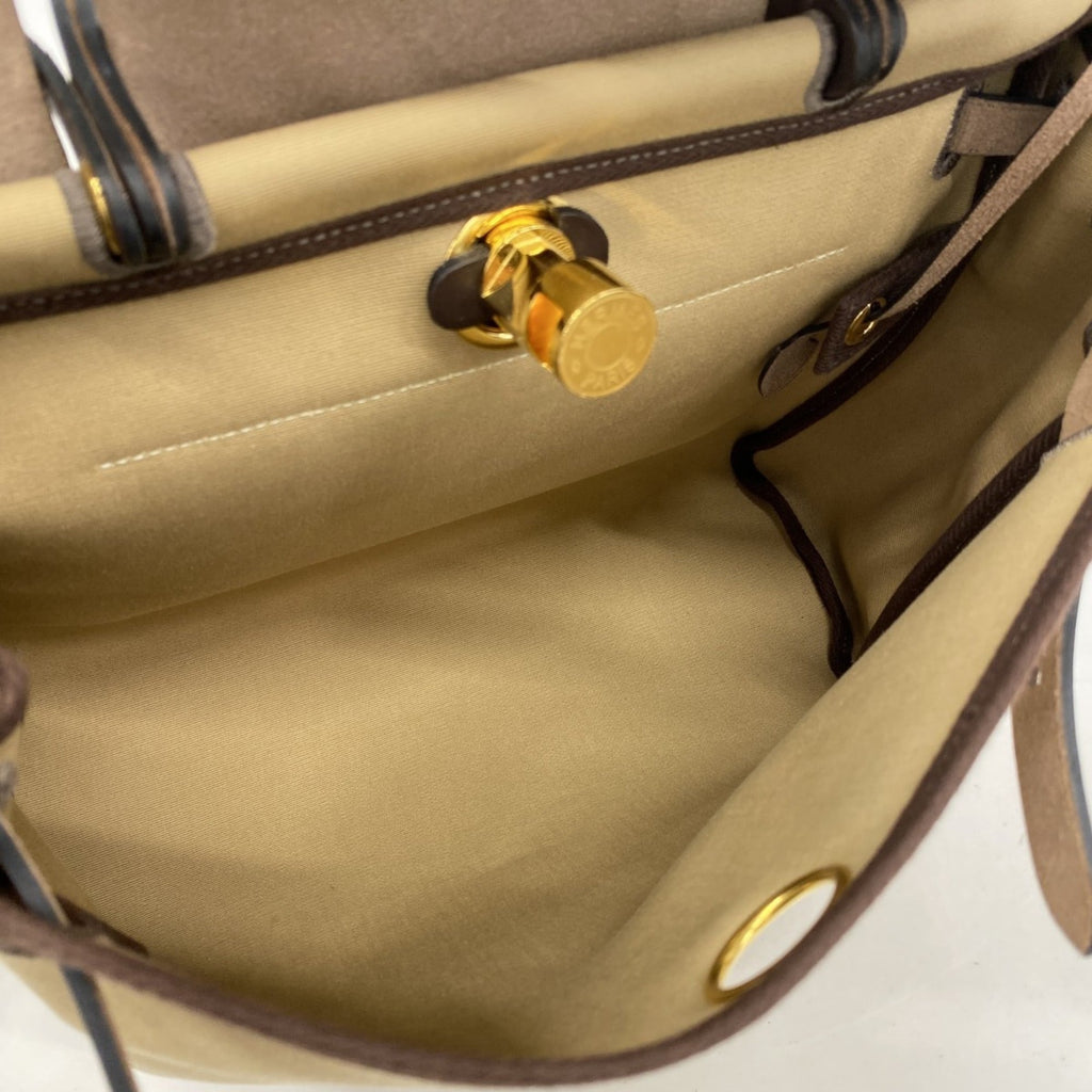 Hermes Beige Toile Officier Handbag (Pre-Owned)