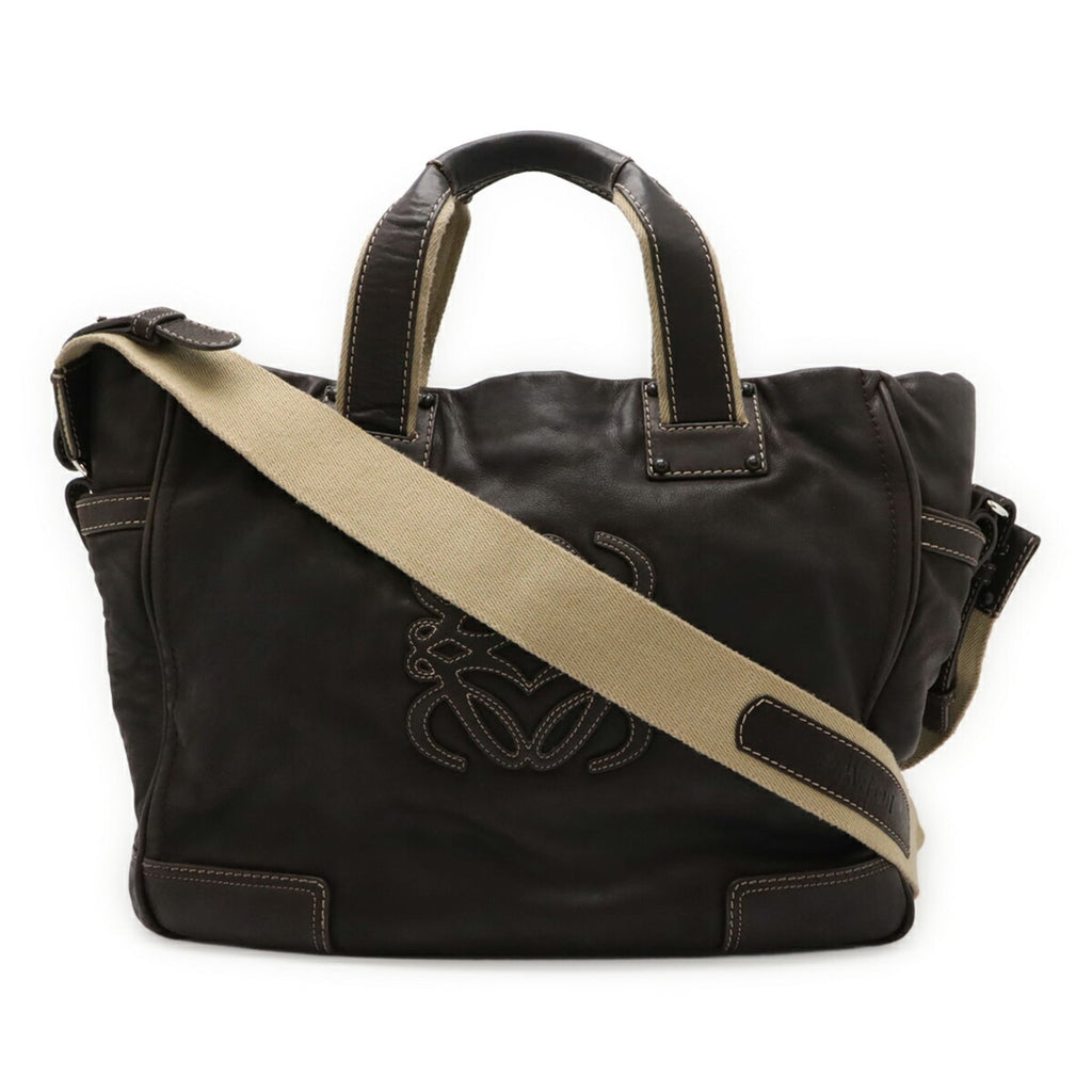 Loewe Brown Dark Brown Leather Boston Bag Shoulder Bag (Pre-Owned)