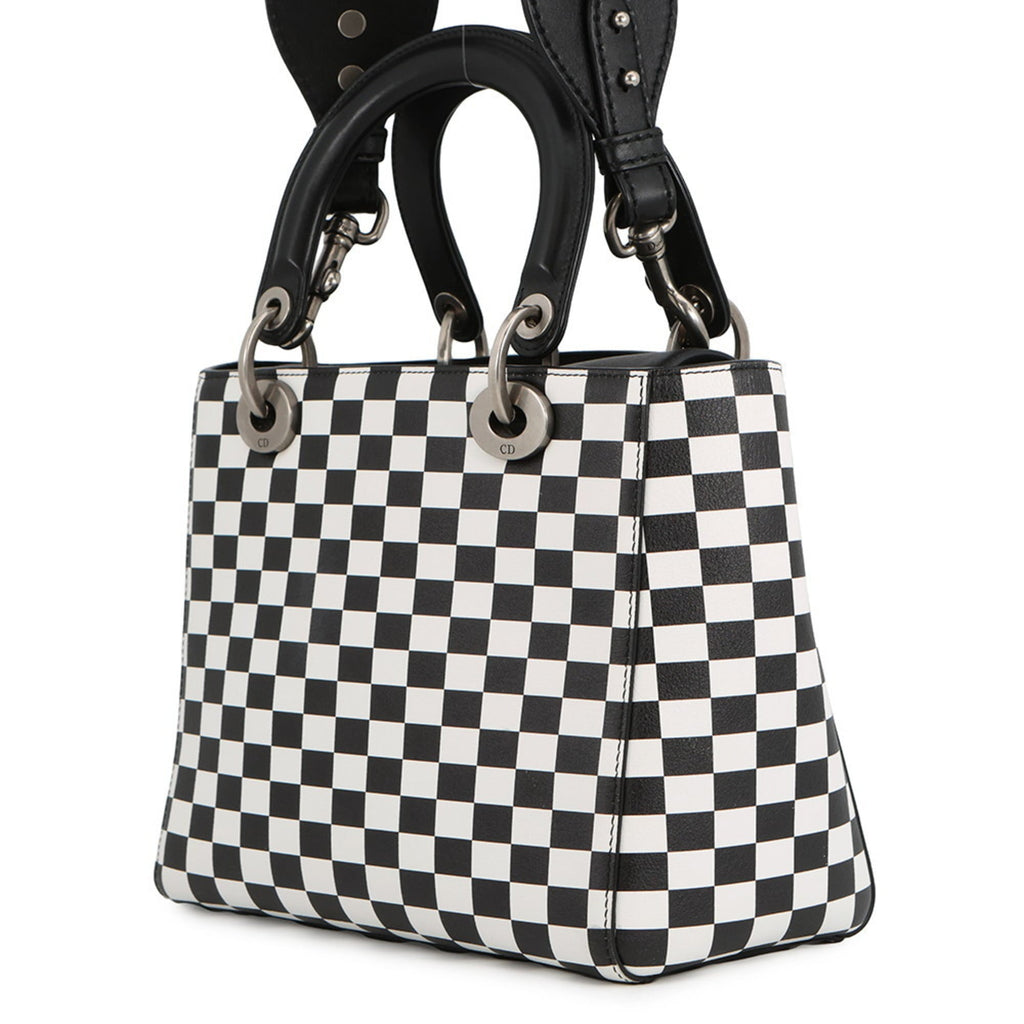 Christian Dior Lady Dior Black White Leather Handbag (Pre-Owned)