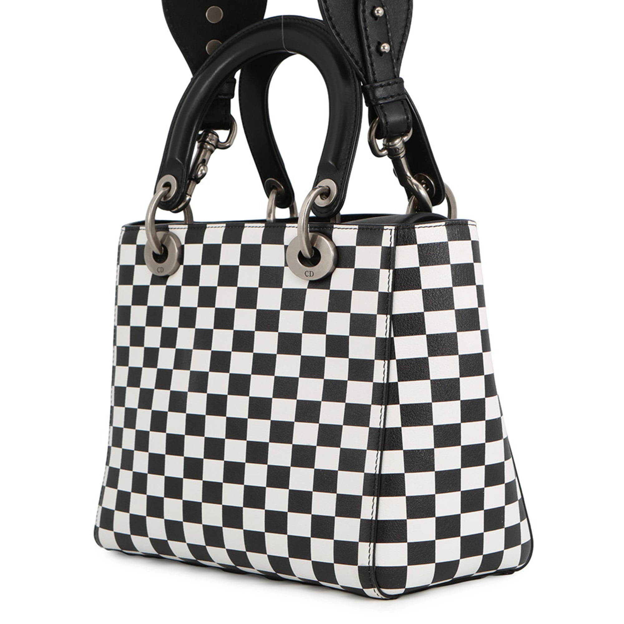 Christian Dior Lady Dior Black White Leather Handbag (Pre-Owned)