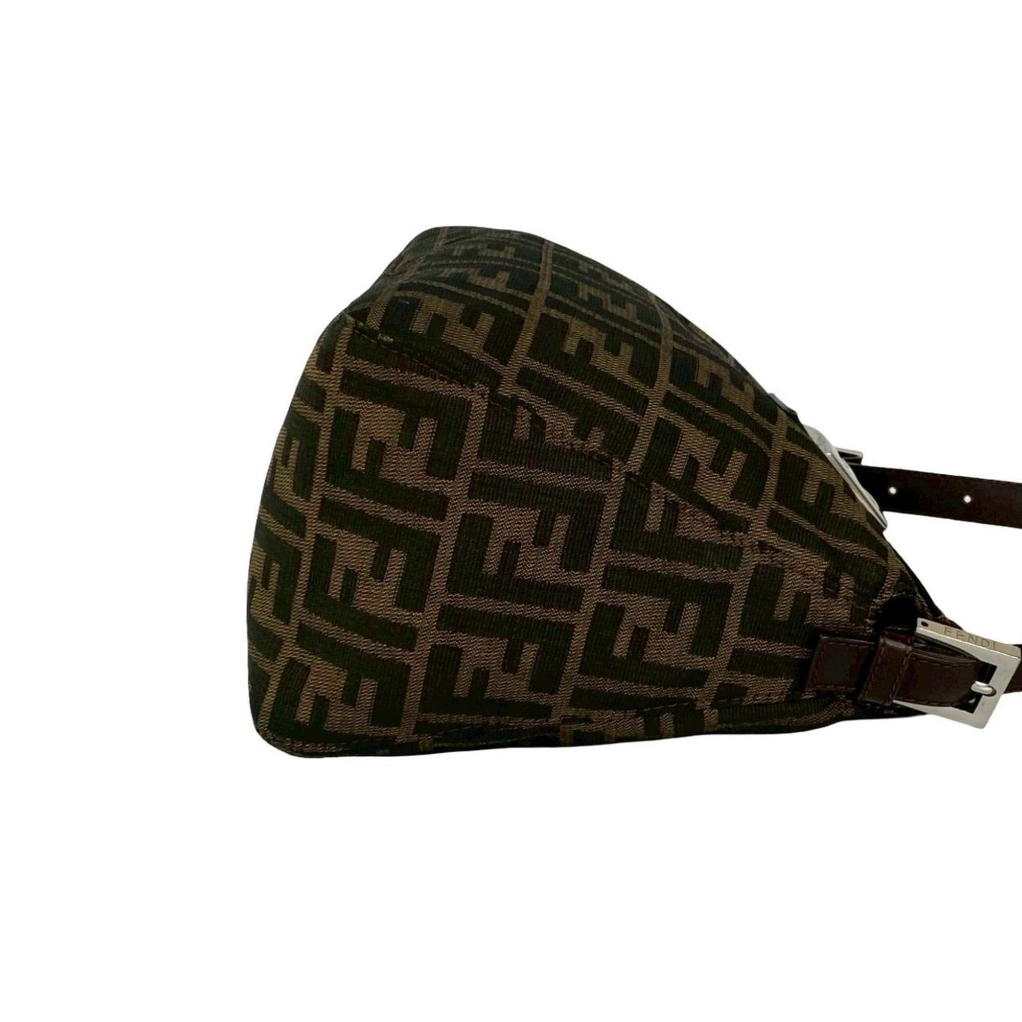 Fendi Black Brown Khaki Canvas Leather Handbag Shoulder Bag (Pre-Owned)